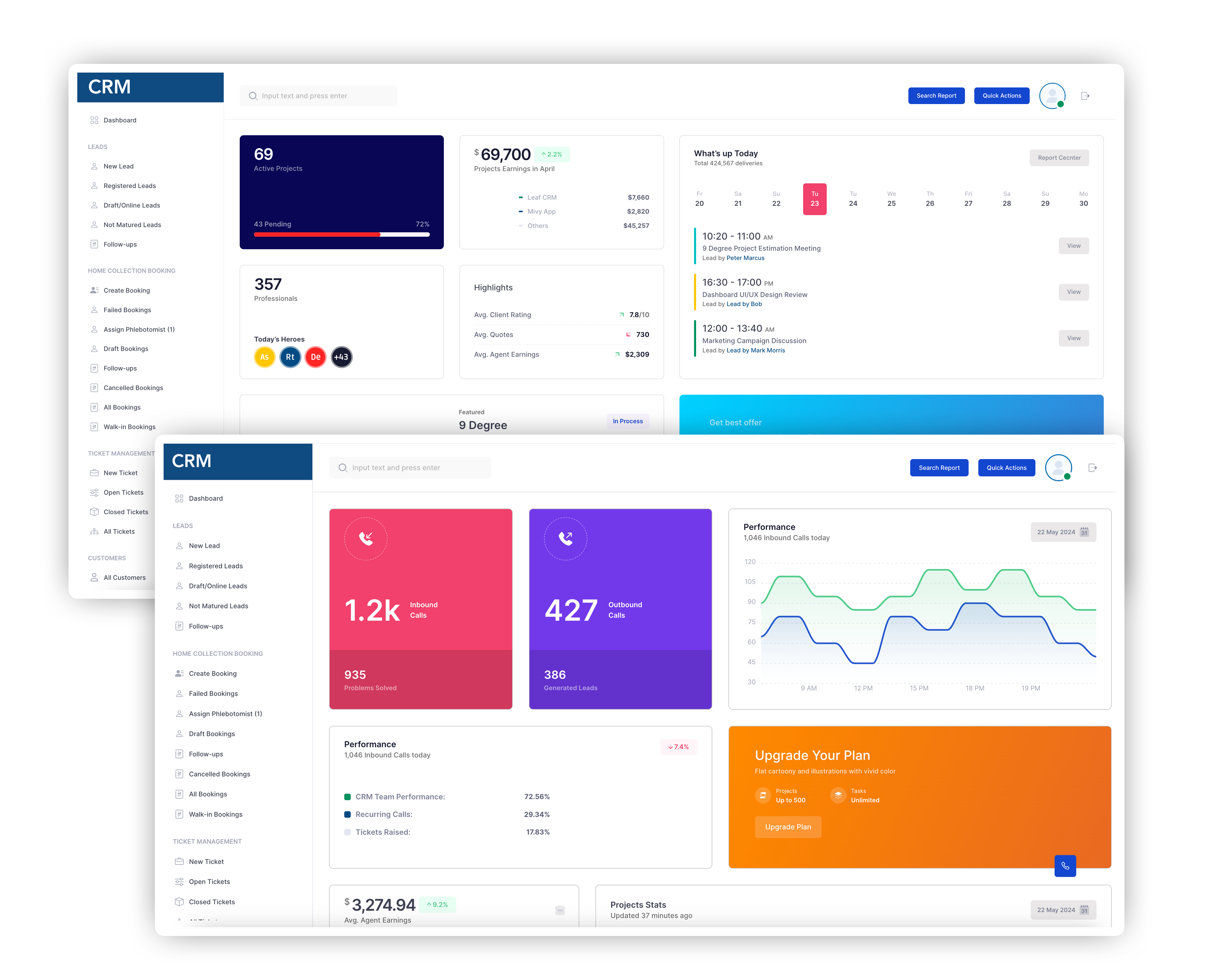 CRM dashboard on desktop